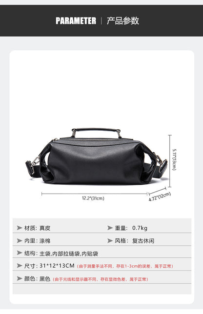 Men's Shoulder Bag Genuine Cowhide Leather Fashion Vintage Crossbody Bag for Men 