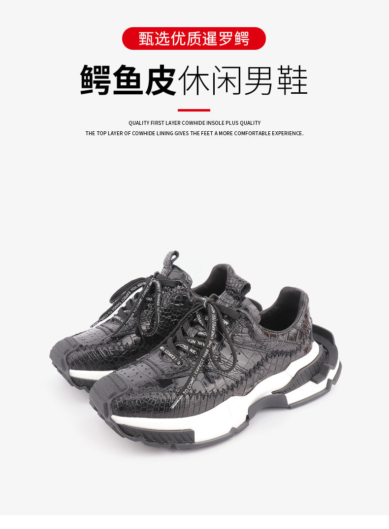 Taisham Crocodile Skin Genuine Leather Men's Sneakers Fashion Men Shoes 