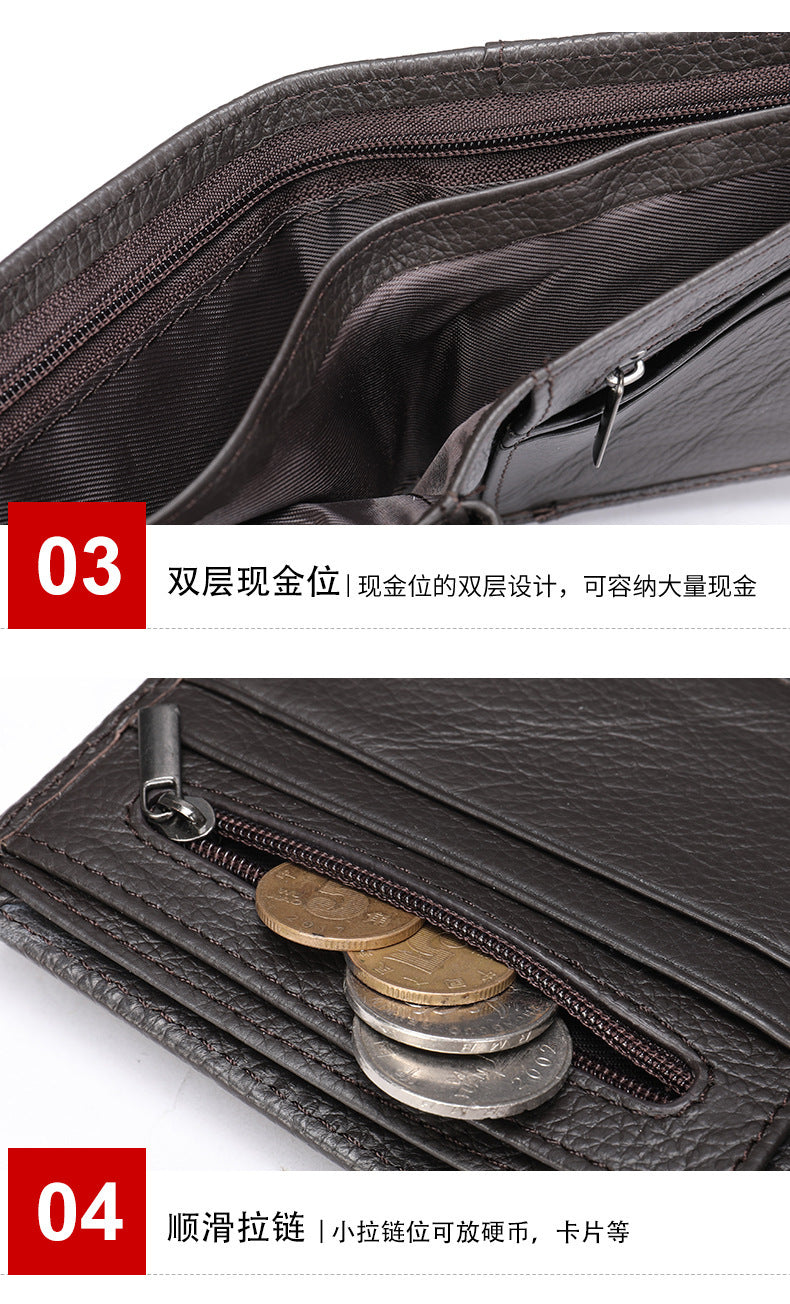 Men's short wallet made of genuine cowhide leather bifold folding DIY handmade wallet men's wallet 