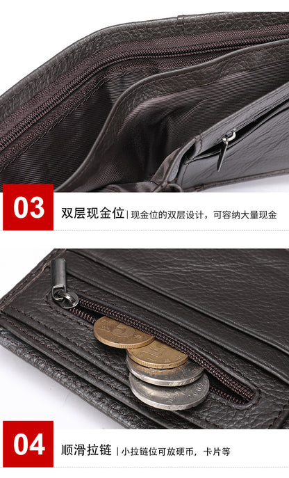 Men's short wallet made of genuine cowhide leather bifold folding DIY handmade wallet men's wallet 