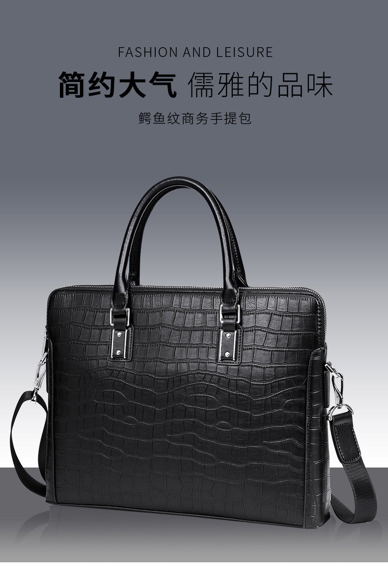 Men's Briefcase Handbag Cowhide Genuine Leather Computer Bag Business Large Capacity Fashion Crocodile Crest Handbag for Men 