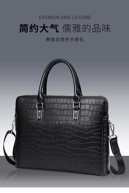 Men's Briefcase Handbag Cowhide Genuine Leather Computer Bag Business Large Capacity Fashion Crocodile Crest Handbag for Men 
