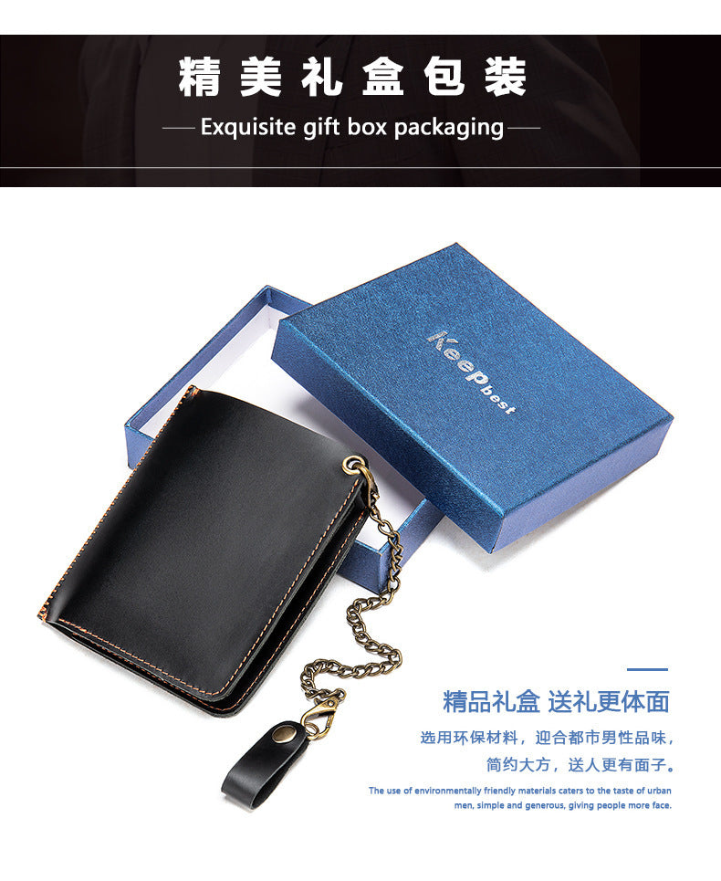 Men's short wallet genuine cowhide leather aluminum alloy automatic pop-up card bag RFID anti-theft brush wallet for men 
