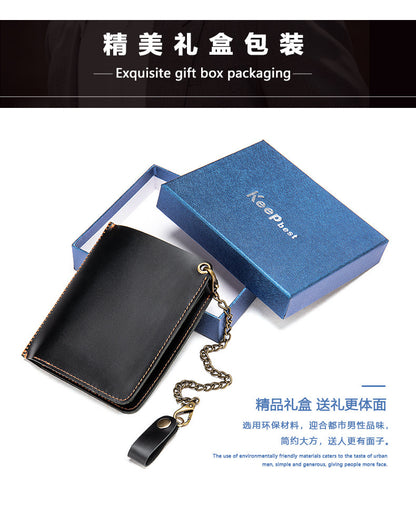 Men's short wallet genuine cowhide leather aluminum alloy automatic pop-up card bag RFID anti-theft brush wallet for men 