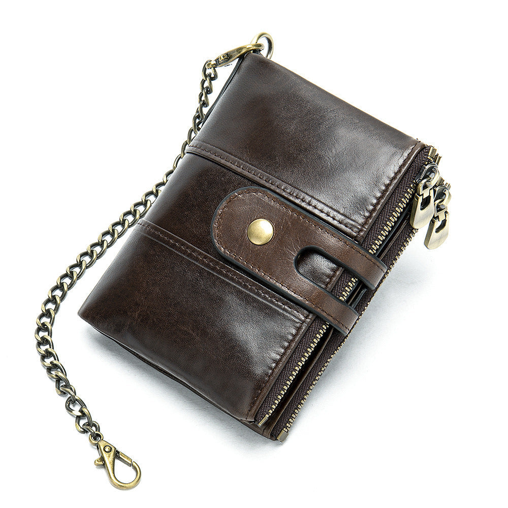 Men's short wallet genuine cowhide leather retro RFID anti-theft card bag 