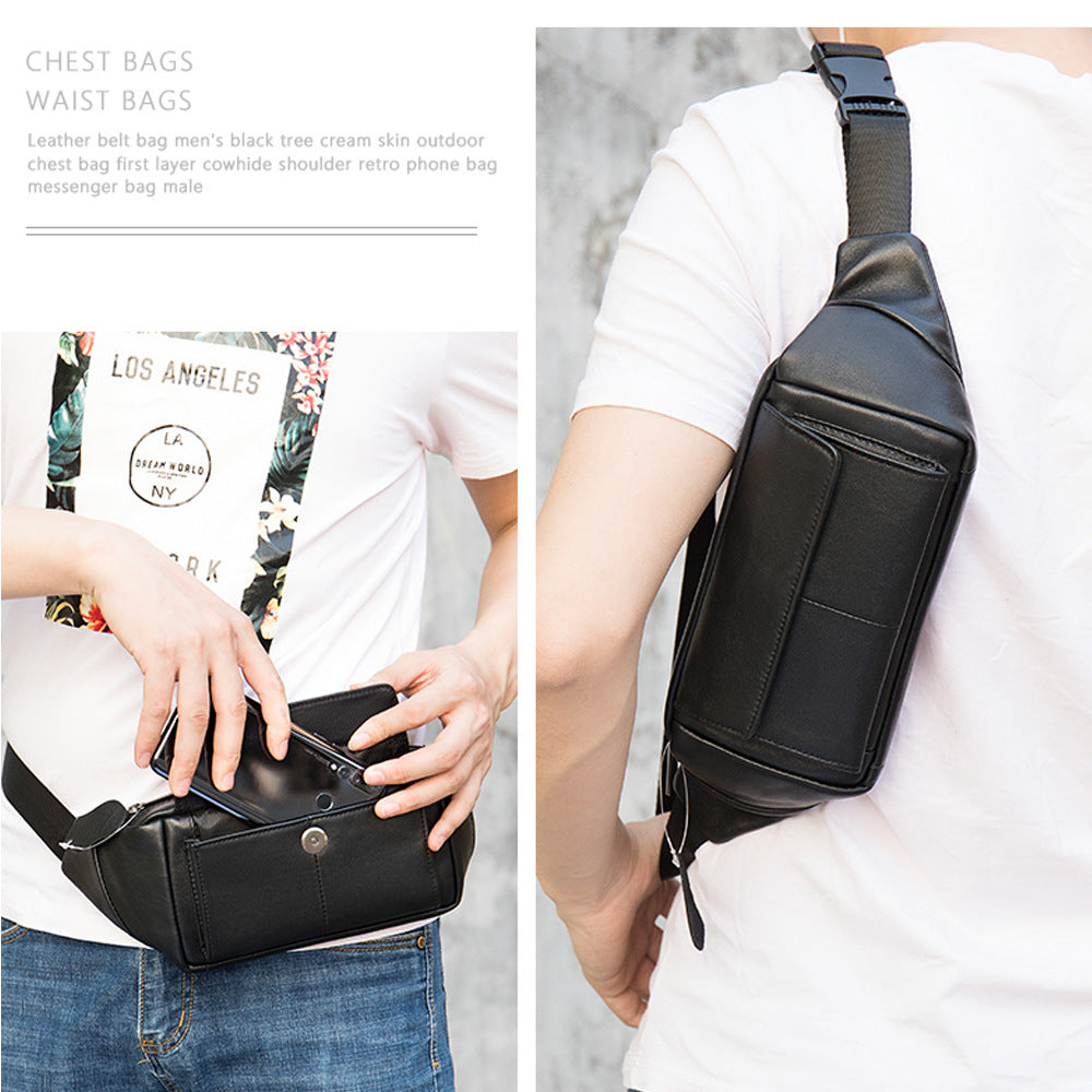 Men's Waist Bag Sheepskin Genuine Leather Fashion Casual Simple Multifunctional Crossbody Bust Bag 