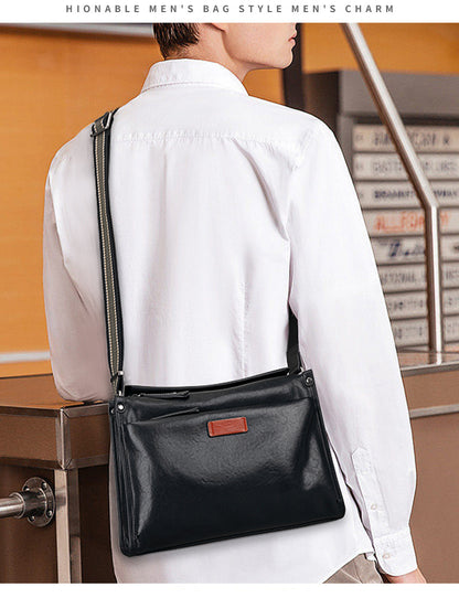 Men's Shoulder Bag Cowhide Genuine Leather Fashion Casual Commuting Crossbody Bag for Men 