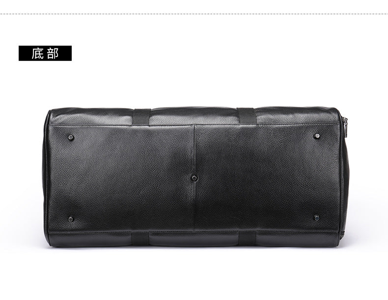 Men's Fitness Bag Genuine Cowhide Leather Dry/Wet Separate Short-distance Luggage Bag Men's Travel Bag Shoulder Bag 