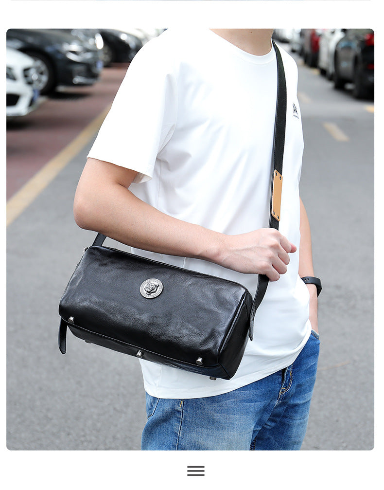 Men's Shoulder Bag Made of Genuine Cowskin Leather with Hand-held Crest High Quality Luxury Fashion Crossbody Bag for Men 