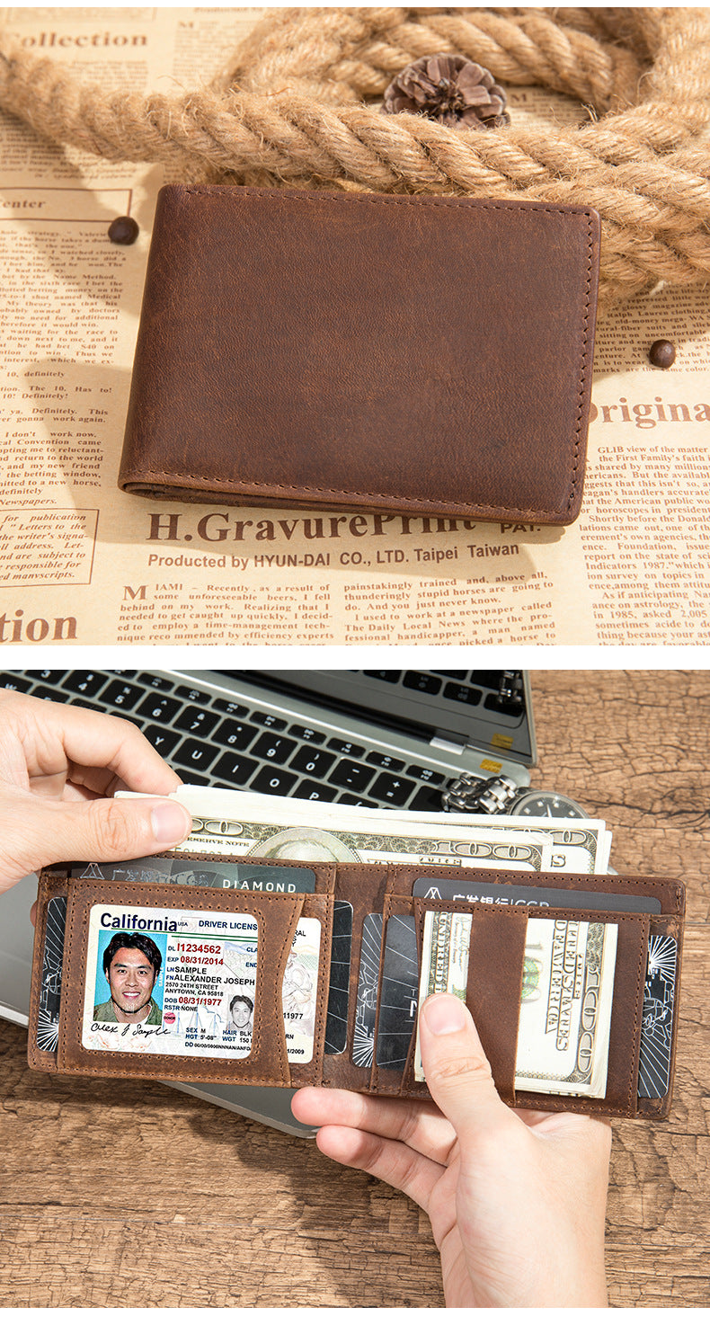 Men's wallet cowhide genuine leather retro business card holder card bag for men 