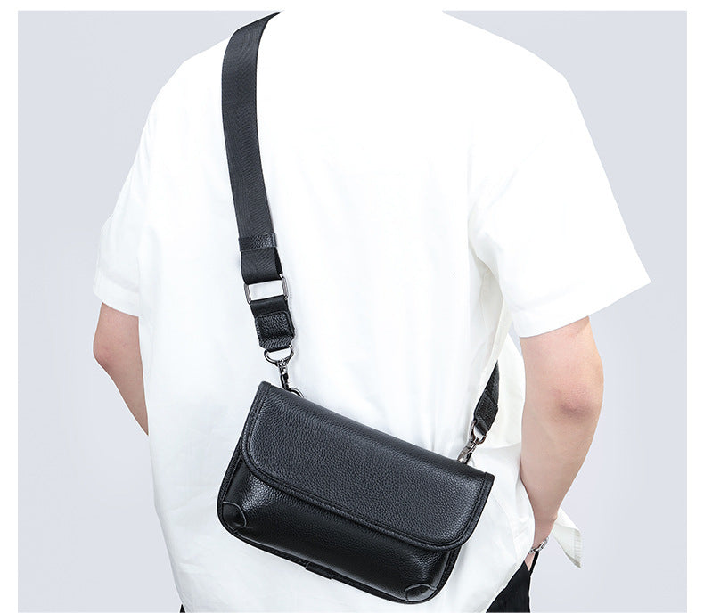 Men's Shoulder Bag Genuine Cowhide Leather Simple Fashion Men's Crossbody Bag 