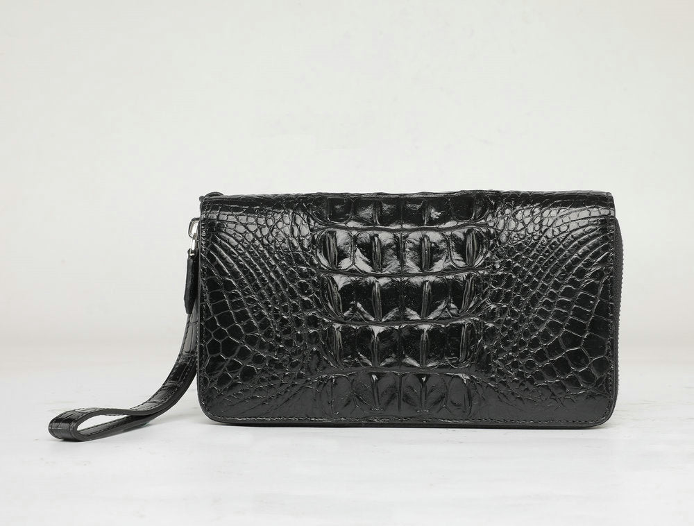 Siamese Crocodile Skin Men's Long Wallet Double Zipper Card Bag Genuine Leather Wallet Handbag 