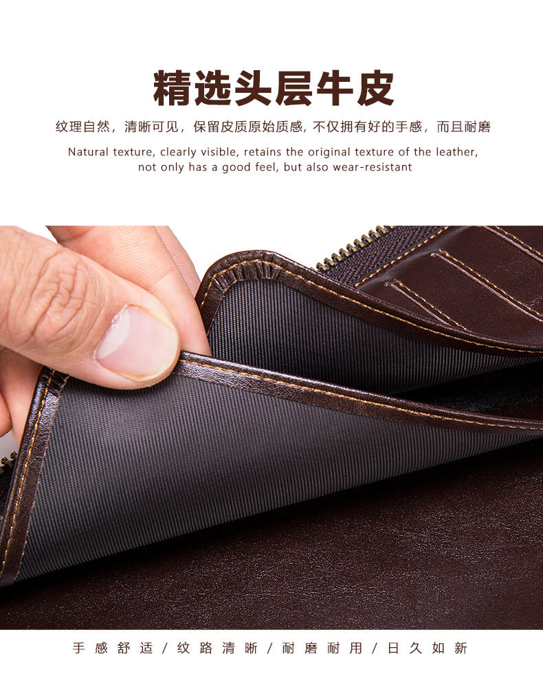Men's Large Capacity Retro Crazy Horse Clutch Bag Long Wallet Card Holder Multifunctional Men's Handbag 