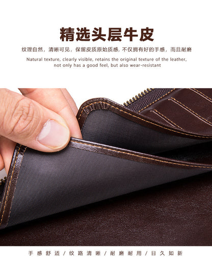 Men's Large Capacity Retro Crazy Horse Clutch Bag Long Wallet Card Holder Multifunctional Men's Handbag 