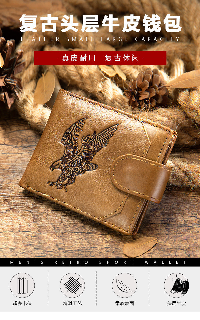 Men's Short Wallet Business Genuine Cowhide Leather Coin Purse Card Bag Men's Wallet 