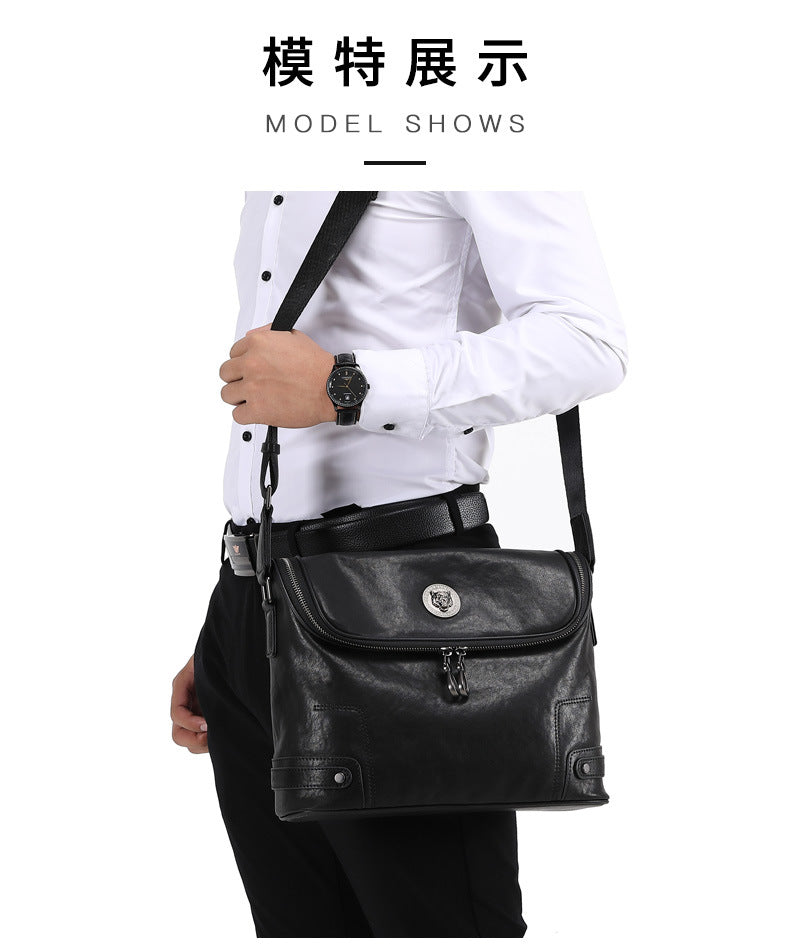Men's shoulder bag, genuine cowhide leather, casual, multi-functional, large capacity, fashion crossbody bag 
