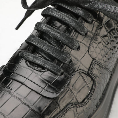Crocodile Belly Skin Genuine Leather Men's Casual Shoes Rubber Thick Sole Athletic Shoes Air Cushion Damping Sneakers 