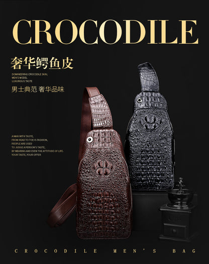 Crocodile bone skin bust bag genuine leather men's bag casual luxury crossbody bag 