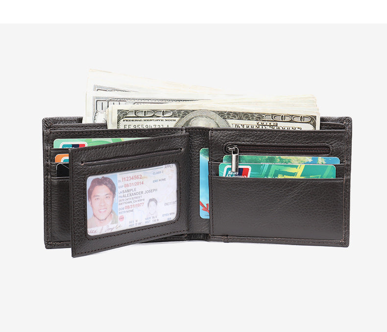 Men's short wallet made of genuine cowhide leather bifold folding DIY handmade wallet men's wallet 