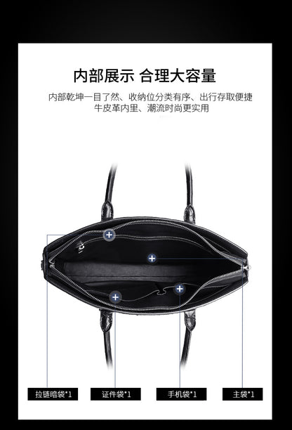 Siamese crocodile bone skin men's briefcase handbag anti-theft security lock genuine leather luxury business bag handbag 