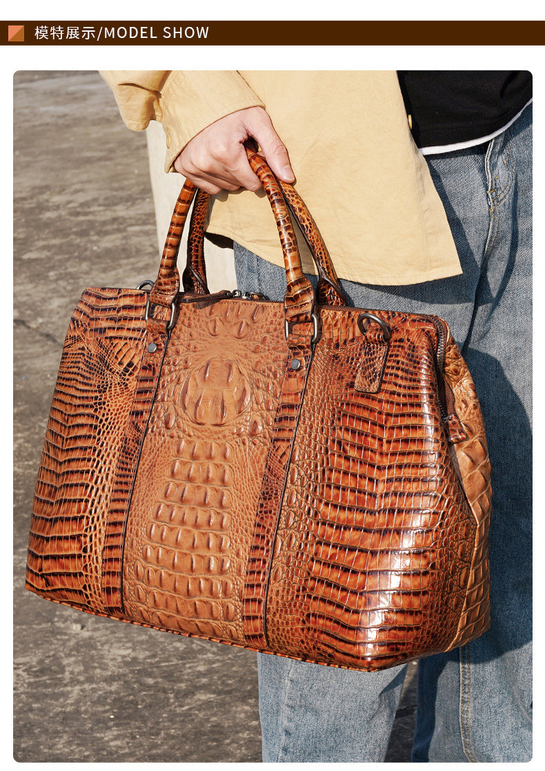 Men's Handbag Crocodile Crest Cow Leather Unisex Travel Bag Short Distance Business Luggage Bag 