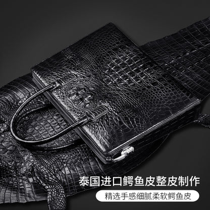 Siamese crocodile bone skin men's briefcase handbag anti-theft security lock genuine leather luxury business bag handbag 