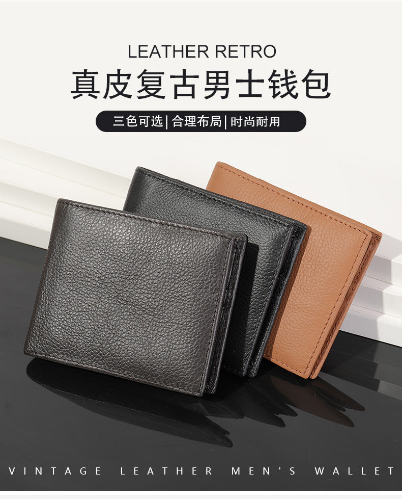 Men's short wallet made of genuine cowhide leather bifold folding DIY handmade wallet men's wallet 