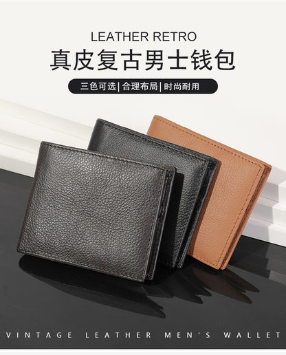Men's short wallet made of genuine cowhide leather bifold folding DIY handmade wallet men's wallet 