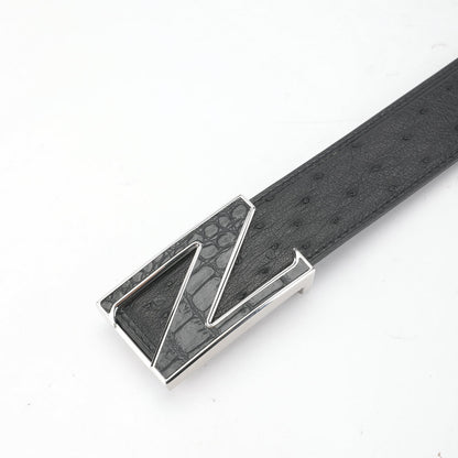 Ostrich skin genuine leather men's belt fashion business casual smooth buckle men belt 