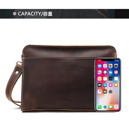Men's Clutch Bag Cow Leather Crazy Horse Vintage Men's Handbag 