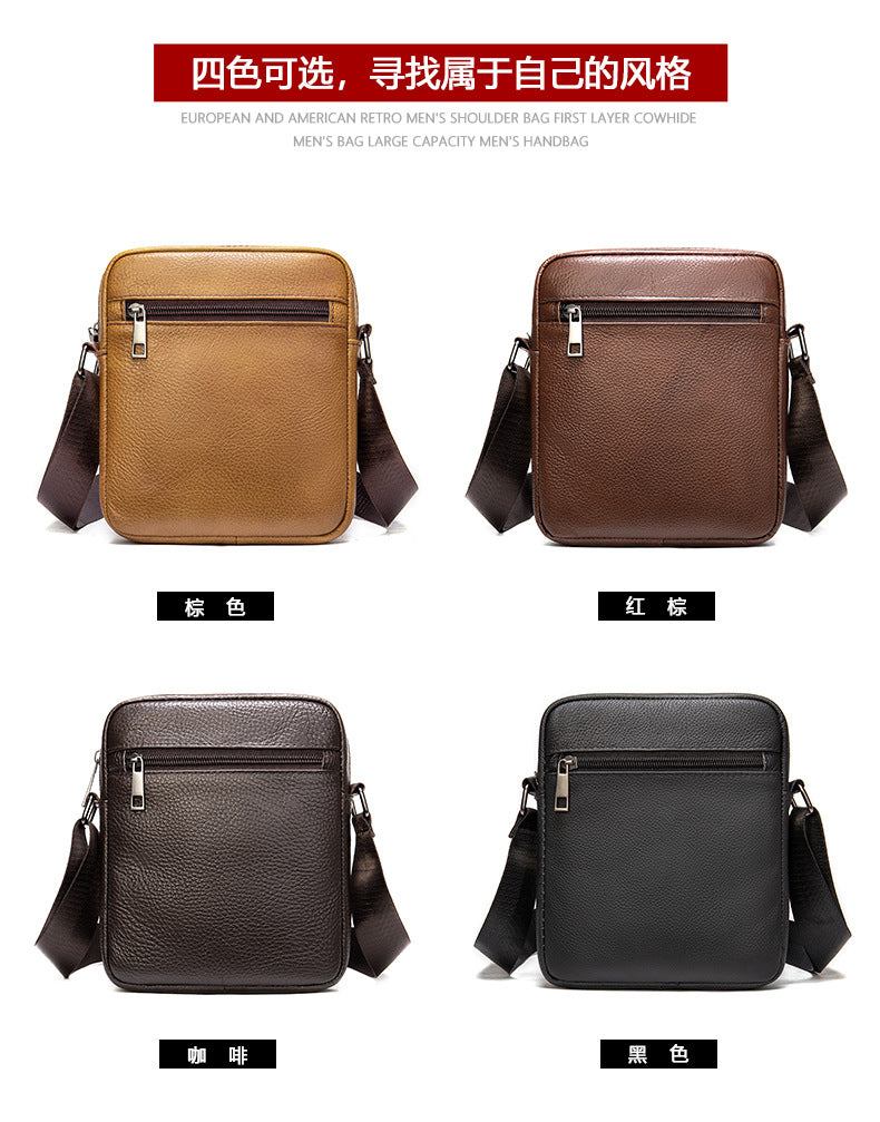 Men's shoulder bag Genuine cowhide leather business commuter lychee pattern crossbody bag for men 