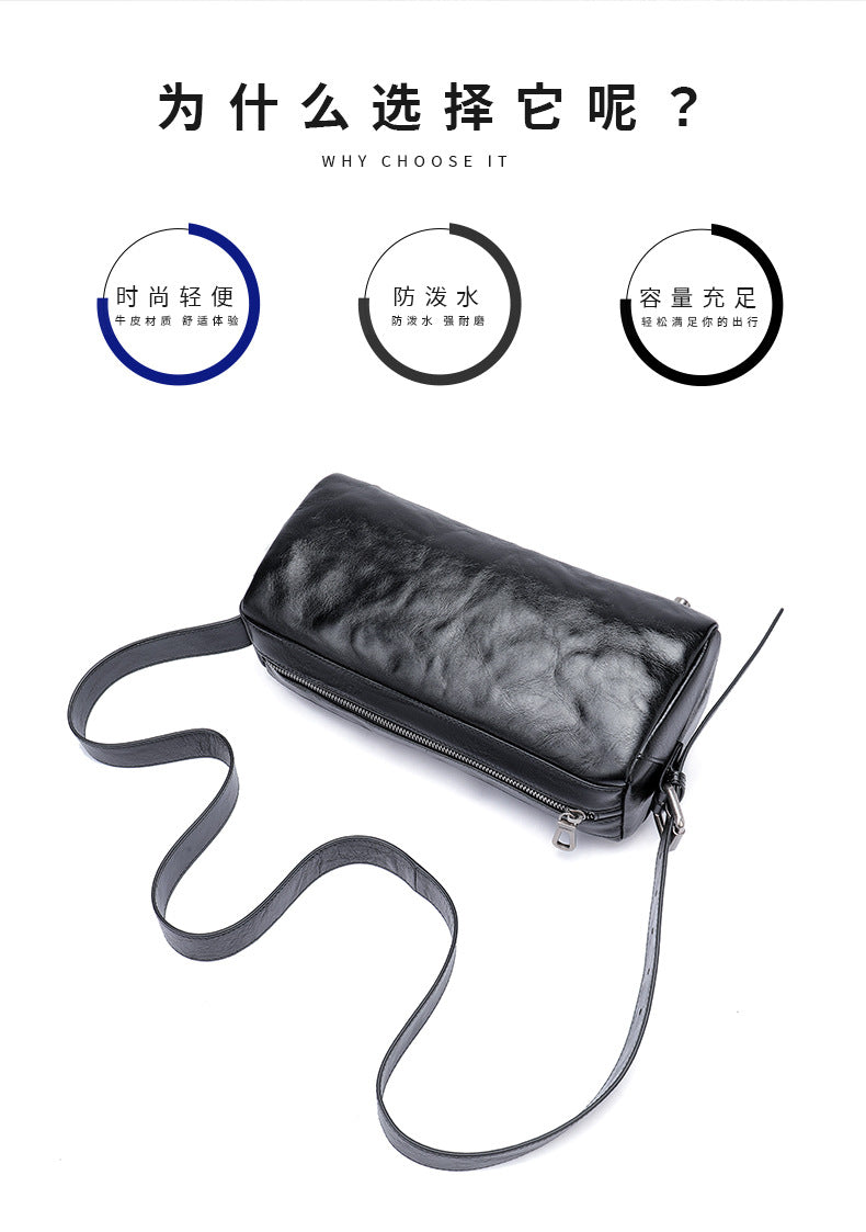 Men's Shoulder Bag Made of Genuine Cowskin Leather with Hand-held Crest High Quality Luxury Fashion Crossbody Bag for Men 