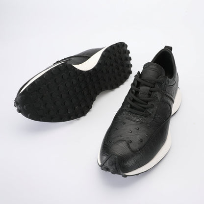 Ostrich skin men's shoes genuine leather sports casual sneakers thick sole wear-resistant breathable men's shoes 
