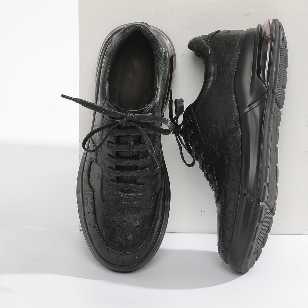Crocodile Belly Skin Genuine Leather Men's Casual Shoes Rubber Thick Sole Athletic Shoes Air Cushion Damping Sneakers 