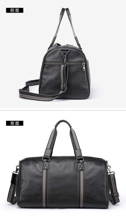 Men's Fitness Bag Genuine Cowhide Leather Dry/Wet Separate Short-distance Luggage Bag Men's Travel Bag Shoulder Bag 