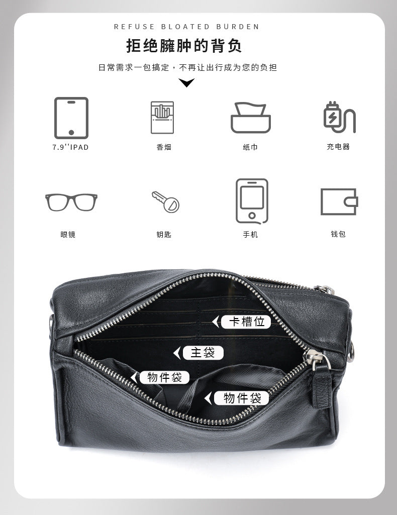 Men's Shoulder Bag Made of Genuine Cowhide Leather High Quality Men's Crossbody Bag Handbag 