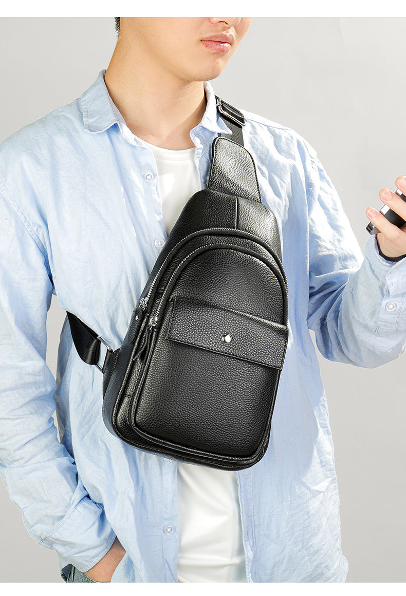 Men's Bust Bag Cowskin Genuine Leather Outer Multifunctional Fashion Casual Sports Men Bag 