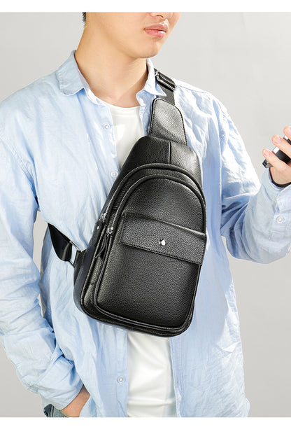 Men's Bust Bag Cowskin Genuine Leather Outer Multifunctional Fashion Casual Sports Men Bag 