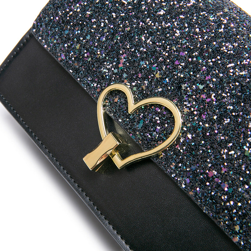 Ladies genuine leather fashionable chain bag sequin romantic starry sky bag shoulder bag
