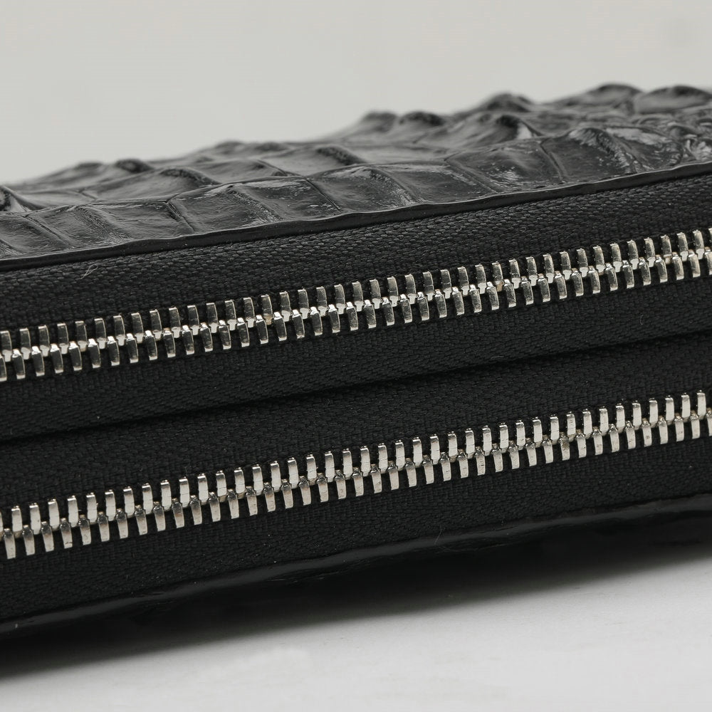 Siamese Crocodile Skin Men's Long Wallet Double Zipper Card Bag Genuine Leather Wallet Handbag 
