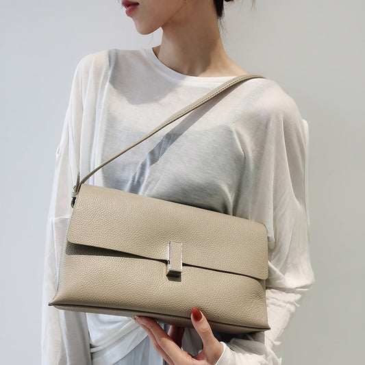Cowhide shoulder bag women's bag fashionable simple shoulder bag crossbody bag large capacity