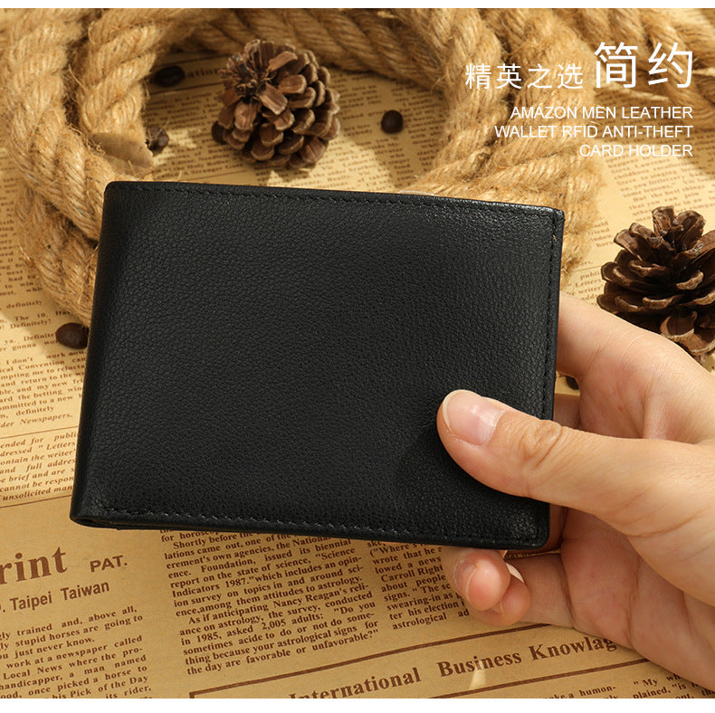 Men's short wallet cowhide magnetic snap anti-theft brush RFID coin card holder card bag wallet for men 