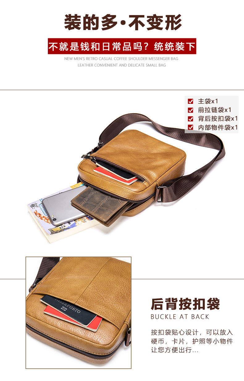 Men's shoulder bag Genuine cowhide leather business commuter lychee pattern crossbody bag for men 