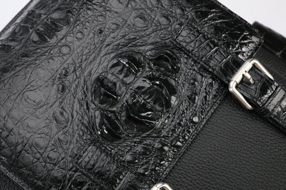 Crocodile bone skin and cowhide genuine leather men's backpack high quality business commuting casual outdoor travel computer bag 