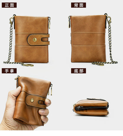 Men's short wallet genuine cowhide leather retro RFID anti-theft card bag 