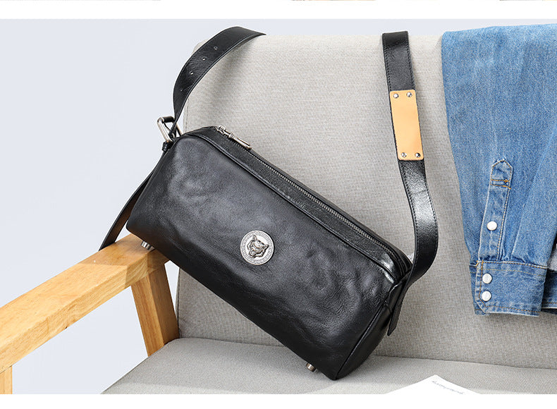 Men's Shoulder Bag Made of Genuine Cowskin Leather with Hand-held Crest High Quality Luxury Fashion Crossbody Bag for Men 