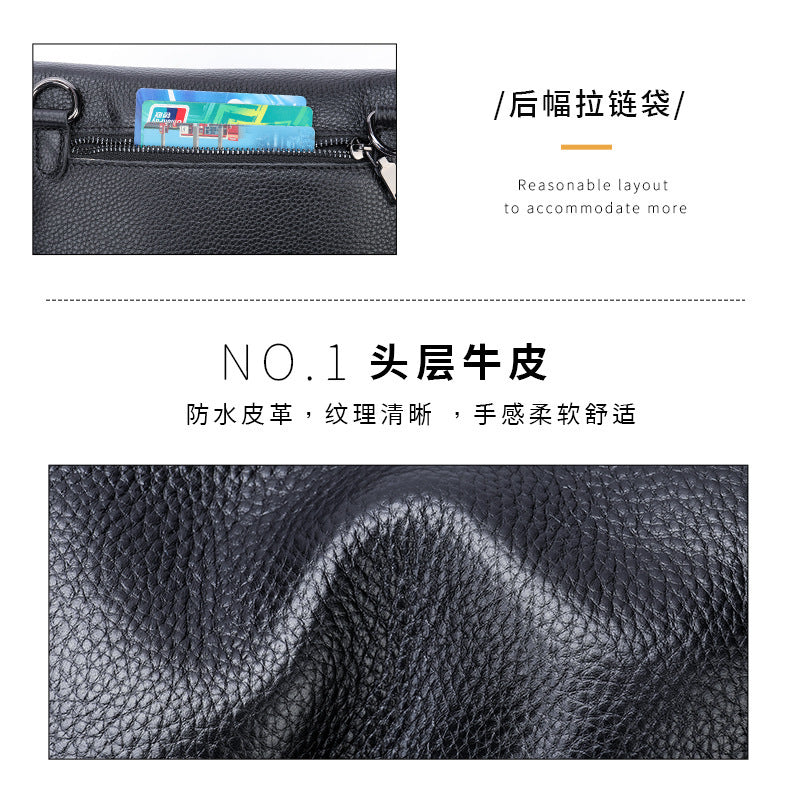 Men's Shoulder Bag Genuine Cowhide Leather Simple Fashion Men's Crossbody Bag 
