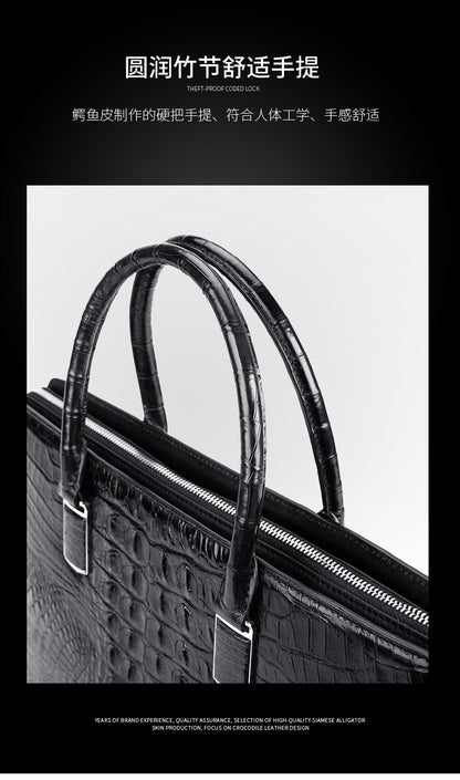Siamese crocodile bone skin men's briefcase handbag anti-theft security lock genuine leather luxury business bag handbag 