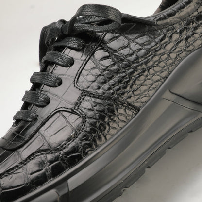 Crocodile Belly Skin Genuine Leather Men's Casual Shoes Rubber Thick Sole Athletic Shoes Air Cushion Damping Sneakers 