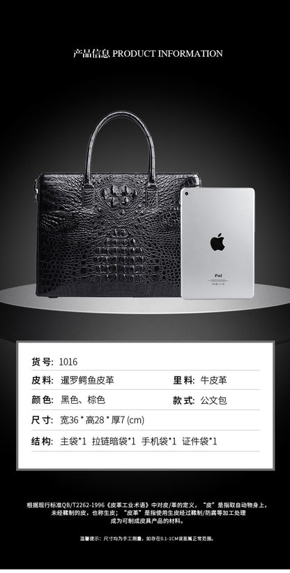 Siamese crocodile bone skin men's briefcase handbag anti-theft security lock genuine leather luxury business bag handbag 